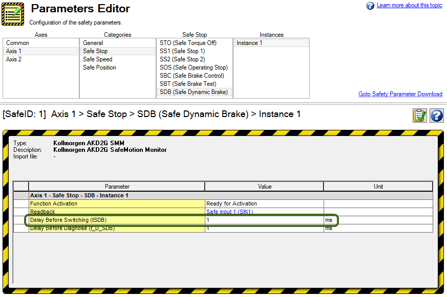 Parameters Editor Delay Before Switching (tSDB)